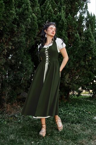 Scarlet Darkness Women Renaissance Dress Peasant Medieval Dress Short Sleeve Maxi Dress in Kuwait