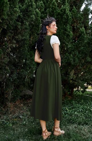 Scarlet Darkness Women Renaissance Dress Peasant Medieval Dress Short Sleeve Maxi Dress in Kuwait