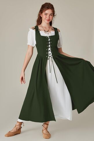 Scarlet Darkness Women Renaissance Dress Peasant Medieval Dress Short Sleeve Maxi Dress in Kuwait