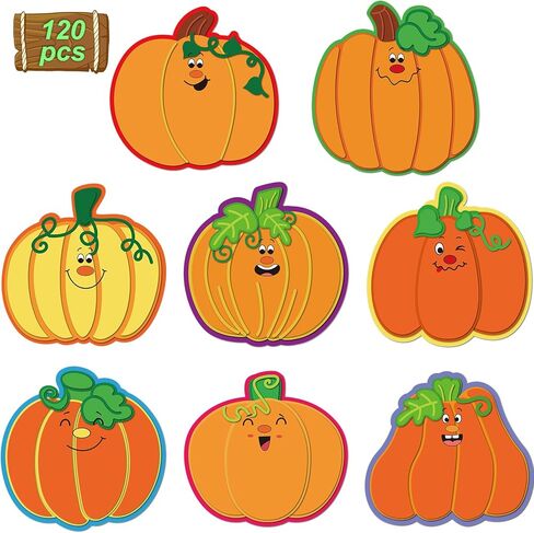 Blulu Pumpkin Cutout Decoration Pumpkins Cardboard Cutouts with Glue Point for Classroom School Bulletin Board Fall Theme Thanksgiving Halloween Party, 5.9 x 5.9 Inch(40 Pieces) in Saudi Arabia