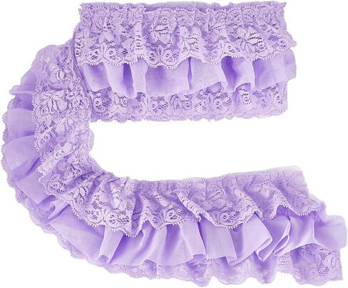 GORGECRAFT 2 Yards 3-Layer Pleated Lace Trim 11cm Wide Ruffled Lace Ribbon Floral Embroidered Gathered Edging Trimmings with 5.5cm Width Tulle Chiffon Fabric for DIY Sewing Craft Dress Gown, Lilac in Saudi Arabia