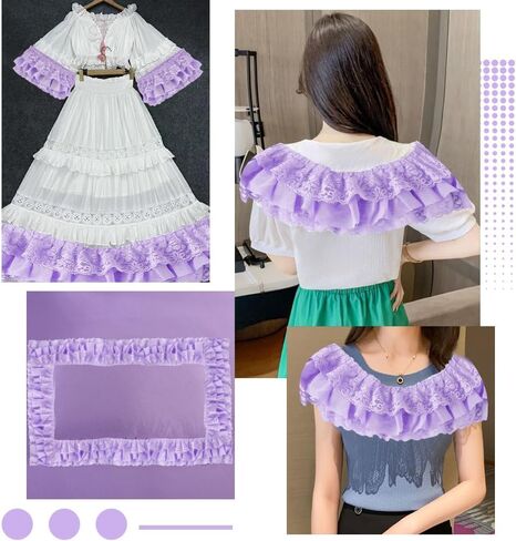GORGECRAFT 2 Yards 3-Layer Pleated Lace Trim 11cm Wide Ruffled Lace Ribbon Floral Embroidered Gathered Edging Trimmings with 5.5cm Width Tulle Chiffon Fabric for DIY Sewing Craft Dress Gown, Lilac in Saudi Arabia