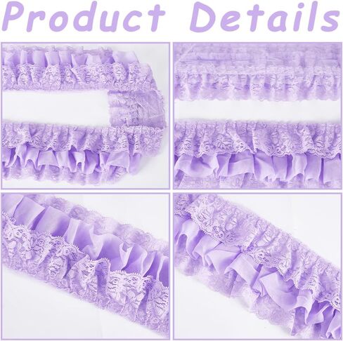 GORGECRAFT 2 Yards 3-Layer Pleated Lace Trim 11cm Wide Ruffled Lace Ribbon Floral Embroidered Gathered Edging Trimmings with 5.5cm Width Tulle Chiffon Fabric for DIY Sewing Craft Dress Gown, Lilac in Saudi Arabia