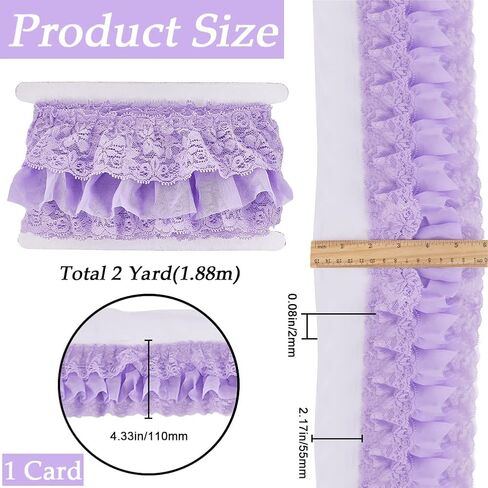 GORGECRAFT 2 Yards 3-Layer Pleated Lace Trim 11cm Wide Ruffled Lace Ribbon Floral Embroidered Gathered Edging Trimmings with 5.5cm Width Tulle Chiffon Fabric for DIY Sewing Craft Dress Gown, Lilac in Saudi Arabia