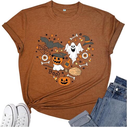 Women's Halloween Shirt: Love Art Patterns Halloween Party T-Shirt Crewneck Short Sleeve in Saudi Arabia