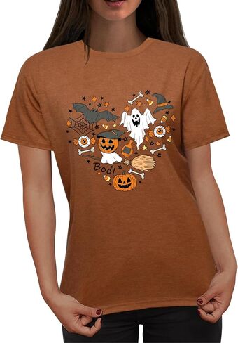 Women's Halloween Shirt: Love Art Patterns Halloween Party T-Shirt Crewneck Short Sleeve in Saudi Arabia