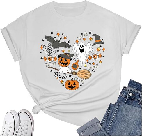 Women's Halloween Shirt: Love Art Patterns Halloween Party T-Shirt Crewneck Short Sleeve in Saudi Arabia