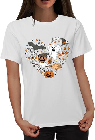 Women's Halloween Shirt: Love Art Patterns Halloween Party T-Shirt Crewneck Short Sleeve in Saudi Arabia