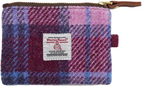 Harris Tweed Mini Coin Purse Handmade Lipstick Bag Vintage British Portable Credit Card ID Wallet with YKK Zipper for Women men (Pink Plaid) in Saudi Arabia