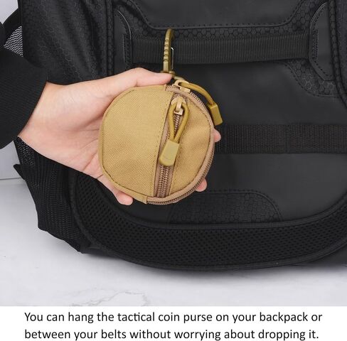 Coin Pouch, Round Coin Bag with Zipper and Carabiner, Change Purses Small Organizer Bags Canvas for Home, Coin Purse Keychain Pockets for Waist Pack (Black) in Kuwait
