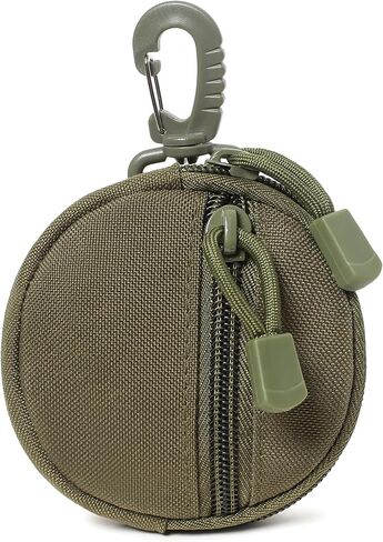 Coin Pouch, Round Coin Bag with Zipper and Carabiner, Change Purses Small Organizer Bags Canvas for Home, Coin Purse Keychain Pockets for Waist Pack (Black) in Kuwait