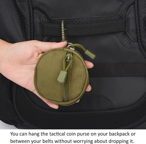 Coin Pouch, Round Coin Bag with Zipper and Carabiner, Change Purses Small Organizer Bags Canvas for Home, Coin Purse Keychain Pockets for Waist Pack (Black) in Kuwait