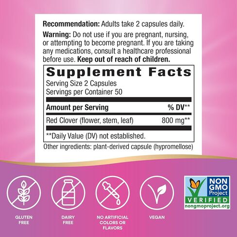 Nature's Way Red Clover Blossom Herb, Traditional Women's Health Support*, 800 mg per serving, 100 Vegan Capsules in Saudi Arabia