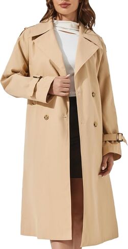 Women's Double Breasted Long Trench Coat Windproof Classic Lapel | Side Pocket Thin Coat With Belt. in Saudi Arabia