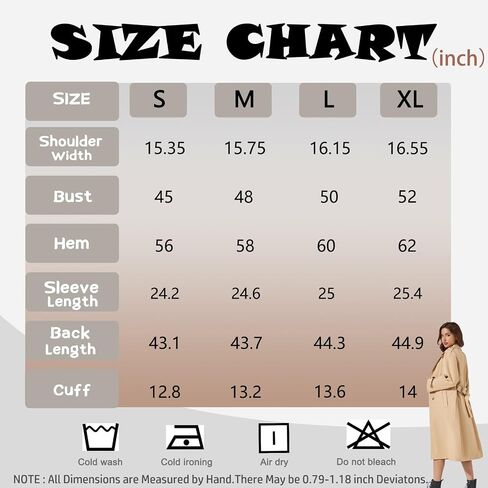 Women's Double Breasted Long Trench Coat Windproof Classic Lapel | Side Pocket Thin Coat With Belt. in Saudi Arabia