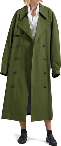 Tankaneo Womens Double Breasted Long Trench Coat Oversized Classic Lapel Belted Overcoat in Kuwait