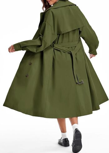 Tankaneo Womens Double Breasted Long Trench Coat Oversized Classic Lapel Belted Overcoat in Kuwait