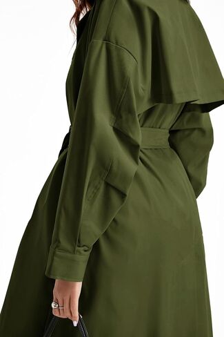 Tankaneo Womens Double Breasted Long Trench Coat Oversized Classic Lapel Belted Overcoat in Kuwait
