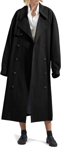 Tankaneo Womens Double Breasted Long Trench Coat Oversized Classic Lapel Belted Overcoat in Kuwait