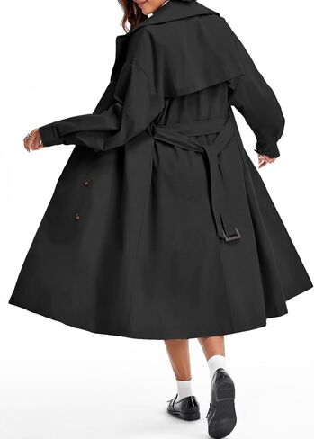 Tankaneo Womens Double Breasted Long Trench Coat Oversized Classic Lapel Belted Overcoat in Kuwait