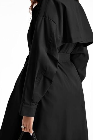 Tankaneo Womens Double Breasted Long Trench Coat Oversized Classic Lapel Belted Overcoat in Kuwait