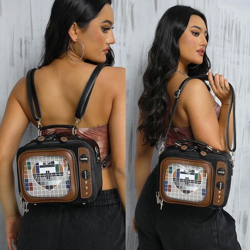 Women TV Shape Ita Bag Retro Television Shoulder Bag Design Ita Backpack with Inserts Unique female Clear Windows Anime Display Crossbody Bag for Enamel Pins Display in Kuwait