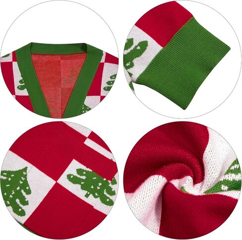 Ugly Christmas Sweater Christmas Cardigan Checkered Sweaters Knit Cardigans for Women Xmas Open Front Outwear Coat in Saudi Arabia