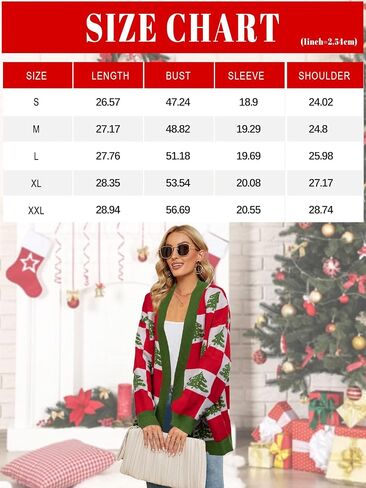 Ugly Christmas Sweater Christmas Cardigan Checkered Sweaters Knit Cardigans for Women Xmas Open Front Outwear Coat in Saudi Arabia