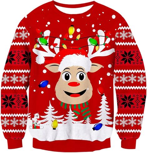 Women Ugly Christmas Sweater Funny Light Up Long Sleeve Jumper Sweater in Saudi Arabia