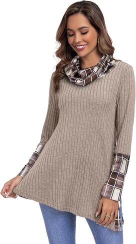 Miusey Women's Cowl Neck Pullover Sweaters Trendy Long Sleeve Lightweight Sweatshirts Side Split Tunic Tops with Buttons in Kuwait