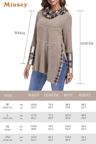 Miusey Women's Cowl Neck Pullover Sweaters Trendy Long Sleeve Lightweight Sweatshirts Side Split Tunic Tops with Buttons in Kuwait