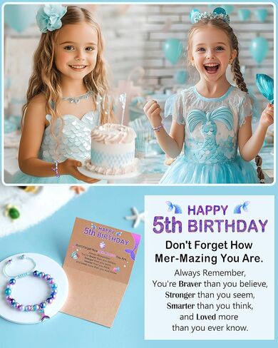 Mermaid Birthday Bracelets- 4th 5th 6th Birthday Gifts for Daughter Granddaughter Niece in Kuwait