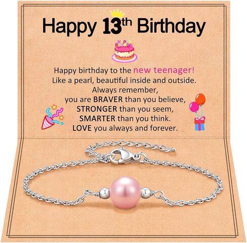 Happy Birthday Gifts for Her, Pearl Bracelet for 10 13 16 Year Old Daughter Granddaughter Niece Women in Saudi Arabia