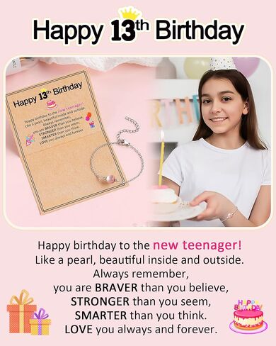 Happy Birthday Gifts for Her, Pearl Bracelet for 10 13 16 Year Old Daughter Granddaughter Niece Women in Saudi Arabia