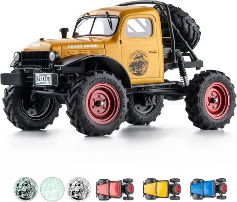 FCX24 RC Crawler 1/24 سيارة تحكم عن بعد، Power Wagon 4WD RC Crawler ثنائي السرعة، RC Rock Crawler 8Km/ساعة مع تروس معدنية لمحور البوابة للبالغين (أصفر) in Saudi Arabia