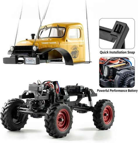 FCX24 RC Crawler 1/24 سيارة تحكم عن بعد، Power Wagon 4WD RC Crawler ثنائي السرعة، RC Rock Crawler 8Km/ساعة مع تروس معدنية لمحور البوابة للبالغين (أصفر) in Saudi Arabia