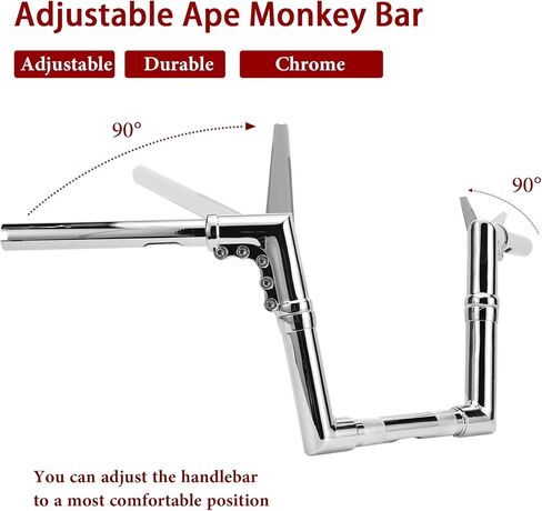 Chrome 1-1/4" Diameter Pullback Adjustable 8" Rise Ape Monkey Bar Fused Handlebar Compatible with 07-later Sportster & 06-'17 FXDB and 96-05 FXDWG models in Saudi Arabia