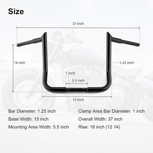 Street Glide Ape Hanger Motorcycle Handlebar 12" Rise 1.25" Fat Gloss Black for Harley Davidson Touring 1986-2023 Electra Glide CVO Ultra Limited in Saudi Arabia