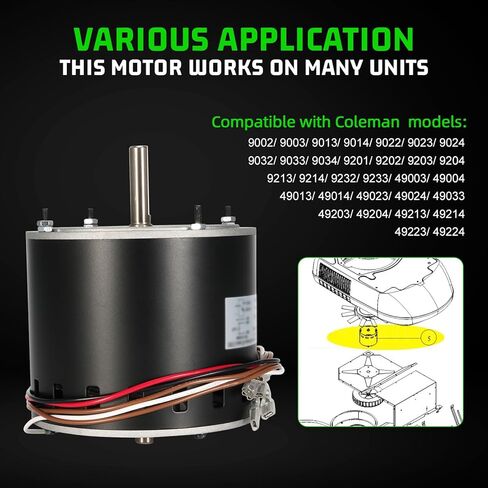 1468B3239 محرك مروحة مكثف 1/3 حصان، 115 فولت، 4.0 أمبير، 60 هرتز، 1650 دورة في الدقيقة متوافق مع مكيفات الهواء كولمان 9000 سلسلة ماخ AC استبدال 1468A3239 1468B323 1468A323 in Kuwait