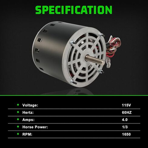 1468B3239 محرك مروحة مكثف 1/3 حصان، 115 فولت، 4.0 أمبير، 60 هرتز، 1650 دورة في الدقيقة متوافق مع مكيفات الهواء كولمان 9000 سلسلة ماخ AC استبدال 1468A3239 1468B323 1468A323 in Kuwait