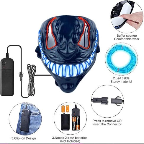 قناع الهالوين المخيف بإضاءة LED قناع التطهير لأزياء الهالوين التنكرية للمهرجانات in Kuwait