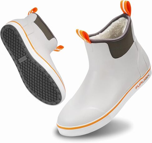 Furuian الرجال سطح السفينة الأحذية مع بطانة غامض الأحذية المطاطية للرجال الكاحل أحذية الصيد المضادة للانزلاق أحذية الشتاء الدافئة للماء أحذية الثلوج لصيد الأسماك، والبستنة، في الهواء الطلق in Kuwait