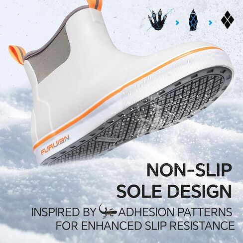 Furuian الرجال سطح السفينة الأحذية مع بطانة غامض الأحذية المطاطية للرجال الكاحل أحذية الصيد المضادة للانزلاق أحذية الشتاء الدافئة للماء أحذية الثلوج لصيد الأسماك، والبستنة، في الهواء الطلق in Kuwait