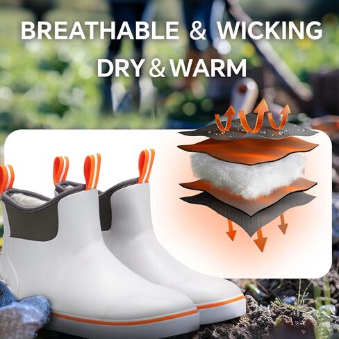 Furuian الرجال سطح السفينة الأحذية مع بطانة غامض الأحذية المطاطية للرجال الكاحل أحذية الصيد المضادة للانزلاق أحذية الشتاء الدافئة للماء أحذية الثلوج لصيد الأسماك، والبستنة، في الهواء الطلق in Kuwait