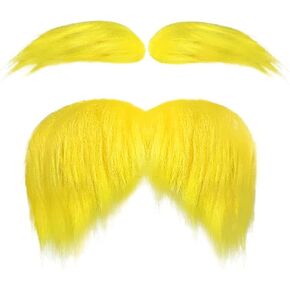 Yellow Mustache and Eyebrows, Yellow Fake Mustache for Halloween Cosplay Costume Accessories Funny Halloween Party Favors Men Women