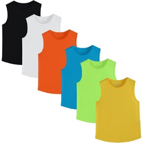 6 Pack Boys Youth Kids Mesh Athletic Dry-Fit Tank Top Sleeveless T Shirts Moisture Wicking Active Tank Tops (Age 4-18)