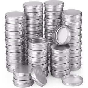 Therwen 96 Pcs 2 oz Aluminum Tin Jars Containers Metal Leak Proof Cosmetic Tin Jars Containers Round Screw Lids Lip Balm Containers Black Tin Can Empty Refillable Cosmetic Jars DIY Tins Storage
