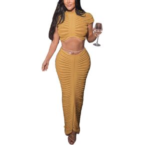 طقم ملابس مثير شفاف من خلال فستان طويل محبوك برقبة وهمية وتنورة طويلة مكونة من قطعتين in Kuwait