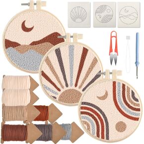 TOQI 3 Sets Punch Needle Embroidery Starter Kits, DIY Craft Punch Needle Kits Deco Rug for Starter Kits with Stamped Color Pattern with Instruction,Yarn and Embroidery Handle Needle Pen,Hoop