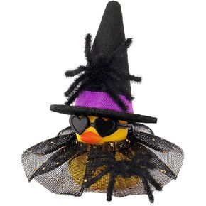 wonuu Car Dashboard Spider Witch Rubber Ducks for Halloween, Decorations Duck for Office Desk Ornament Accessories with Hat Glasses Skirt, for Halloween Party Gifts (Gold Point Skirt)